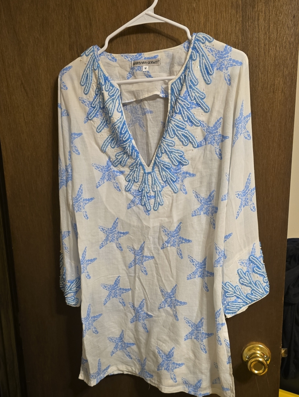 Summer Starfish Embroidered Tunic - Blue & White